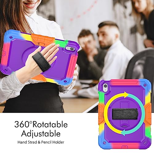 SIBEITU for iPad A16 11th/ 10th Generation Case Purple for Artists 10.9 Inch 2025/2022 with Screen Protector & Pencil Holder, Cute iPad 10 Rugged Shockproof Protective Case with Stand & Strap