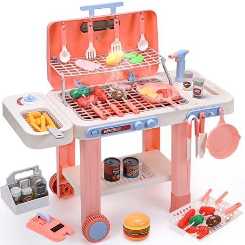 cute stone Barbecue pour Enfants avec Aliments changeant Couleur, Vaporisateur Brume fraîche, Sons et lumières Jeu de Cuisine d'extérieur avec poêle à Frire, sur...