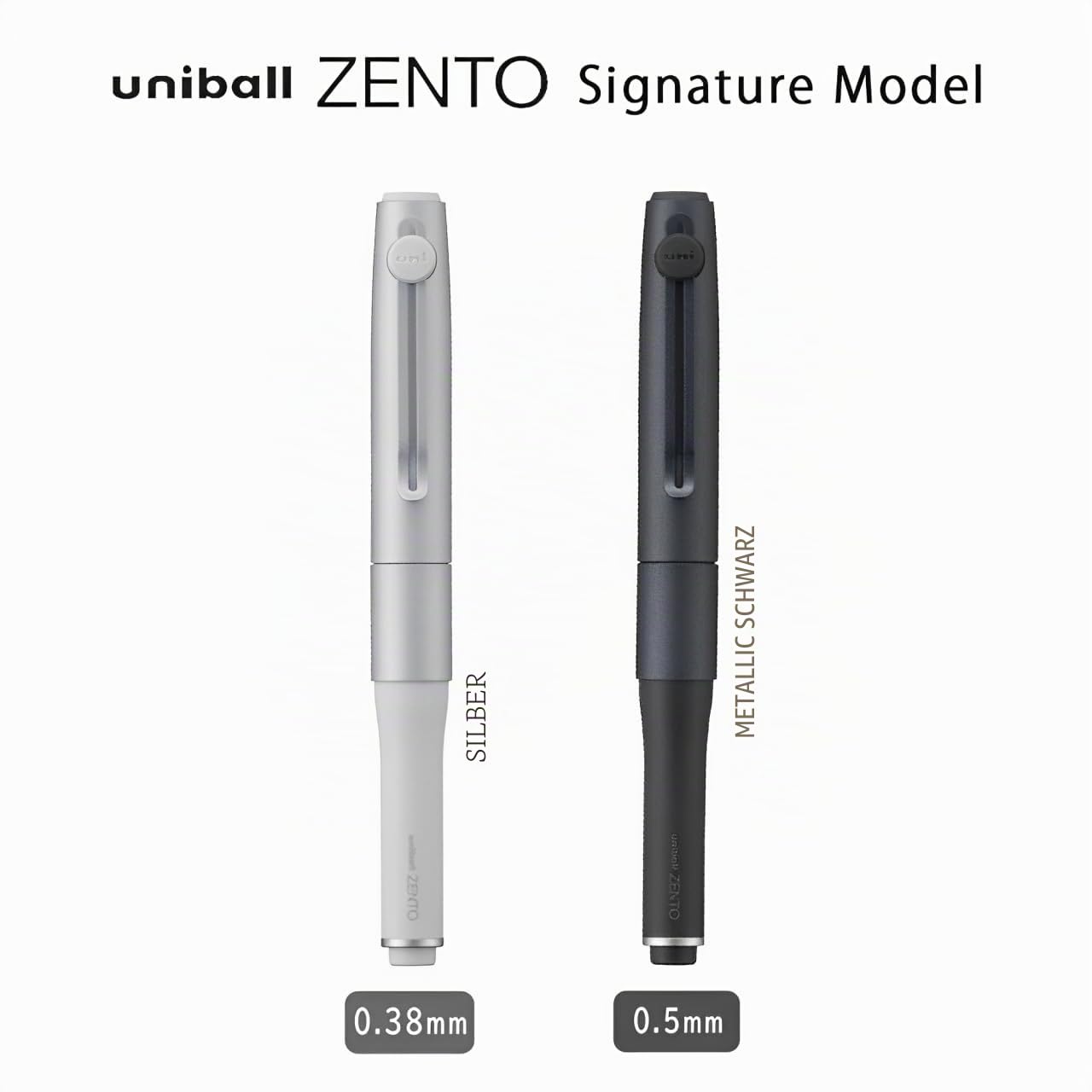 uniball ZENTO Signature Modell Tintenroller, Metalldesign mit Magnetkappe, schlank 0,5 mm, schwarze Tinte auf Wasserbasis, ultraglatt, reduziert Reibung, metallisches Schwarz, UBZH05M.24