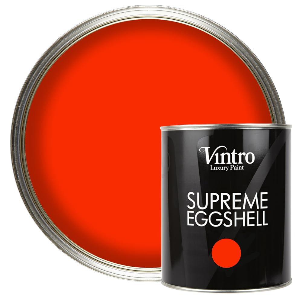 Vintro Paint Eggshell for Walls, Wood, Trim | Satin Furniture Paint | Interior & Exterior Use | 1 Litre (Bright Red - Racing Red)