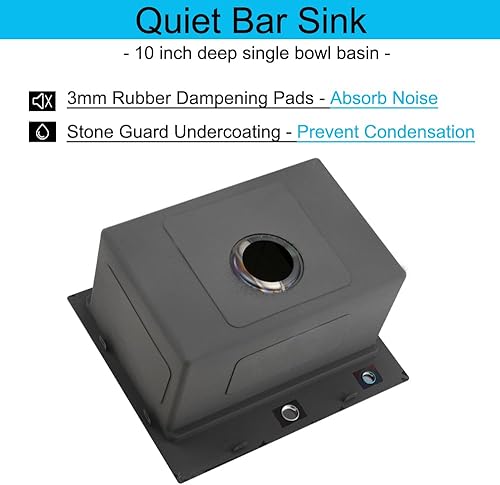 Miniatura 6 de Fregadero de barra de cocina negro de 20 x 17 pulgadas, estación de trabajo de acero inoxidable calibre 16, fregadero de cocina pequeño para