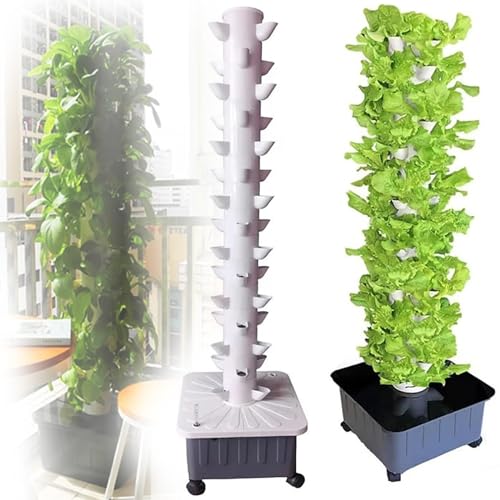 Torre hidropónica, Sistema de Cultivo acuapónico de 45 Orificios, macetas de Malla TEM, Cultivo sin Suelo, Kit de Cultivo aeropónico de 15 Niveles para Hierbas, Frutas y Verduras con Bomba h