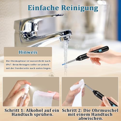Ohrenschmalz Entferner Otoskop, LMECHN 1080P HD ohrenreiniger, Ohrreiniger mit 6 LEDs, Reinigung für iPhone, Android, iPad, Schwarz