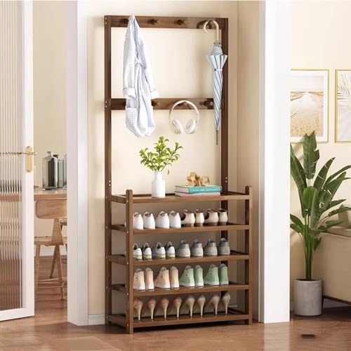 Porte-Manteau avec Rangement pour Chaussures, Meuble D’Entrée avec 5 Étagère À Chaussures,avec Crochets étagère de Rangement pour Couloir,...