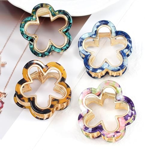 DACHAO Pinza de pelo de metal pequeña para mujer, de 1.97 pulgadas, 4 colores, adecuada para cabello grueso y escaso, carey y clip de pelo de color verde y azul, 4 piezas (multicolor)