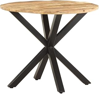 Round Side Table 26.8 x 26.8 x 22 in Solid Mango Wood Top Industrial Hairpin Legs End Table Coffee Accent for Small Living Room Bedroom