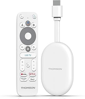 THOMSON Google TV Go Cast 150, 4K UHD, Dongle de Streaming, Dolby Atmos, Dolby Digital+, Commande vocale, Googlecast, SDRAM 2 GB, Mémoire Flash 8 GB, Adaptateur Secteur multiconnecteur