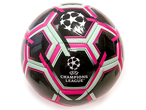 Balón Champions League - Pelota de fútbol oficial para adultos y niños. Tamaño grande 5 (negro azul y rosa).