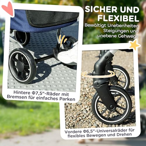 PawHut Hundewagen leicht Hundebuggy aus Aluminium klappbar für Hunde & Katzen Katzenbuggy mit Kissen Netzfenstern Türen Aufbewahrungskorb Katzenwagen Mini-Hundewagen für kleine Hunde Dunkelblau