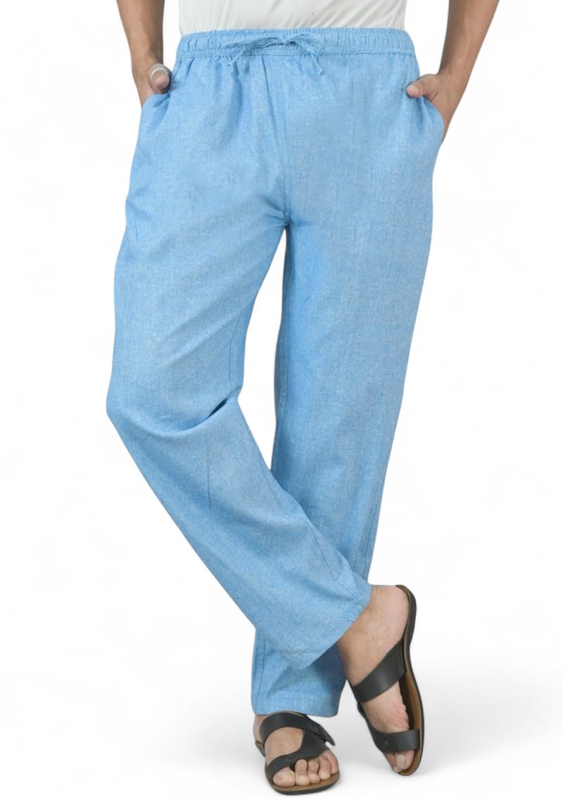 qashida Men’s Formal Cotton-Linen Trousers, Waist with Drawstring, Formal & Lounge Wear-picture-43
