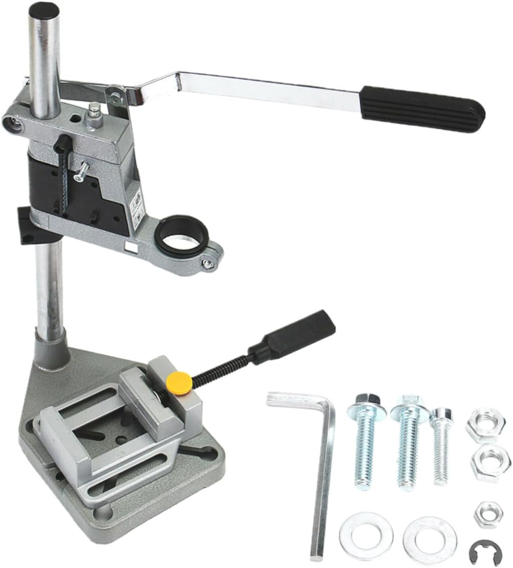 SEWACC Drill Press Stand with Iron Base and Single Hole Bench Clamp, Universal Adjustable Holder for Hand Drill Accessories, Floor Mount Rack for Workshop Use