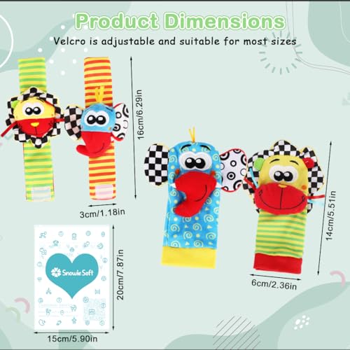 Image of SNOWIE SOFT Rattle Set for Babies 0-6 Months, Baby Socks and Wristband Rattle Toy Set, Cartoon Fun Cotton Sock with Cartoon Plush Rattles Toy for Newborn Baby Gift