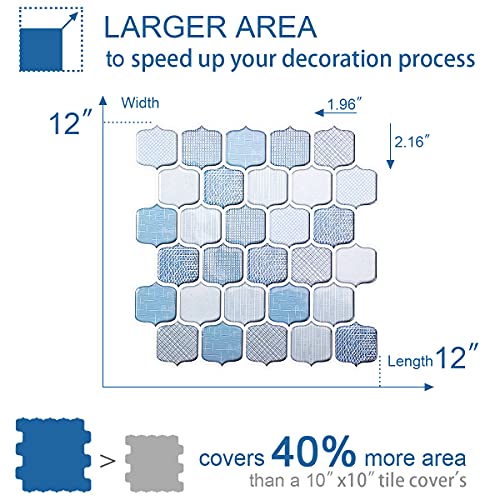 Kitchen Backsplash Peel And Stick Tile Light Blue Self Adhesive Removable 3D Tiles Stick On Backsplash For Kitchen Bathroom Etc.(5-Sheets, 12" X 12“) #TOP6