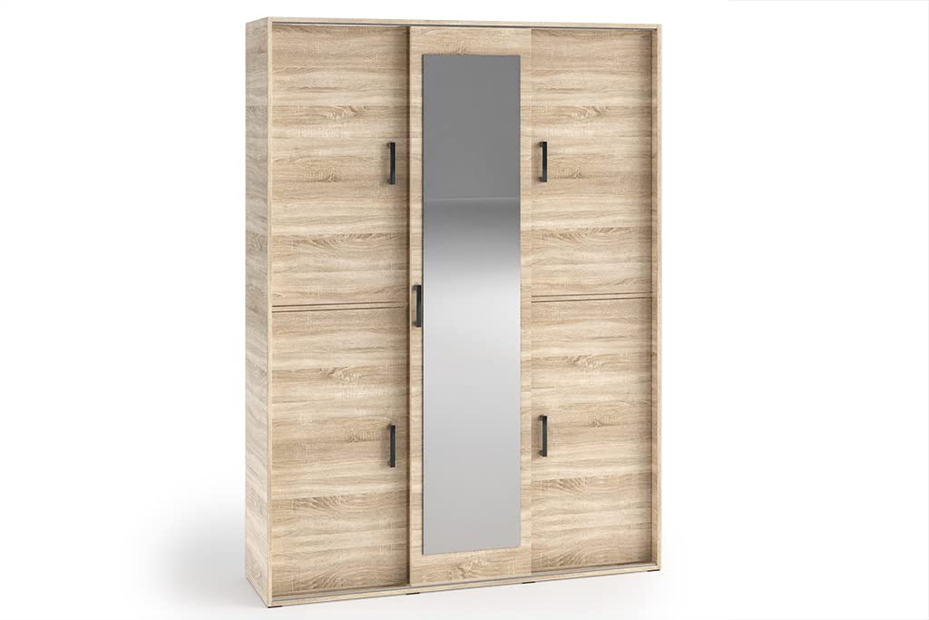 MargaretHadas24 Garderobenschrank Vanessa III 150 cm Garderobe Schrank Spiegel Schlafzimmer Jugendzimmer (Sonoma, 150 cm)