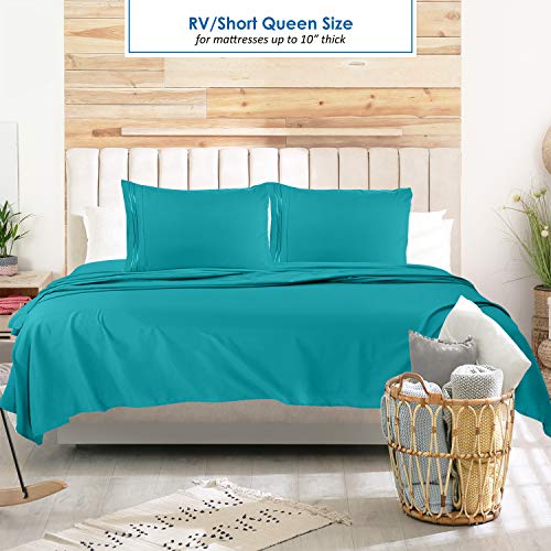 Image of Nestl Teal Short Queen Sheets for RV, Hotel Luxury RV Queen Sheets Set, 6 Piece Fitted Bed Sheet Set and Pillowcases, Super Soft, Wrinkle-Free, and Breathable Camper Bedding