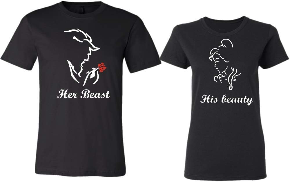 Her Beast His Beauty Couple T-Shirts Set, Gift for him and her Matching Newlywed Anniversary Wedding Couples T Shirt