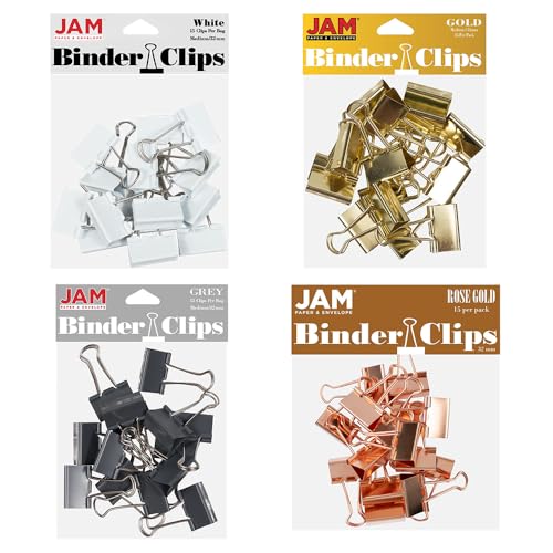 JAM Paper Colorful Binder Clips Assortment, Medium 1 1/4" (32mm) - 60 per pack
