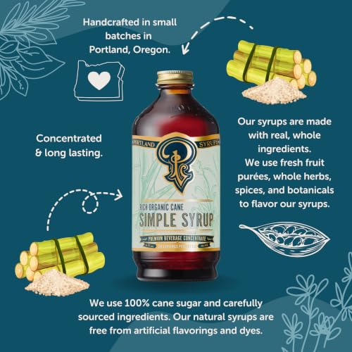 Image of Portland Syrups Organic Cane Simple Syrup - Drink Mix for Exceptional Cocktails, Sugar for Drinks, for Coffee, Mocktails, Baking, 12 oz, 24 Servings - Pack of 2