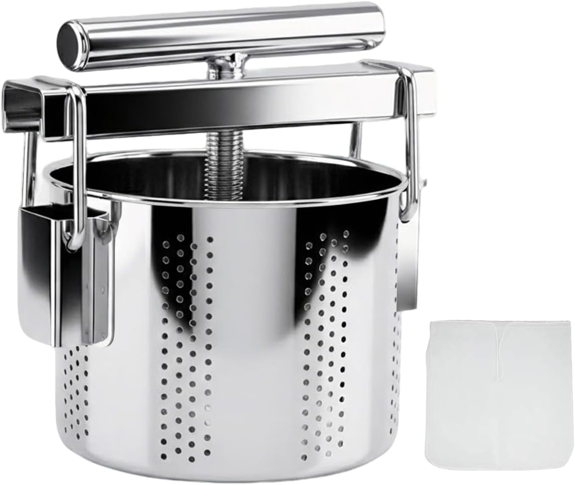 1.7L Stainless Steel Manual Press,304 Food-Grade Vegetable & Cheese Press for Juicing Greens,Paneer & Dumpling Fillings