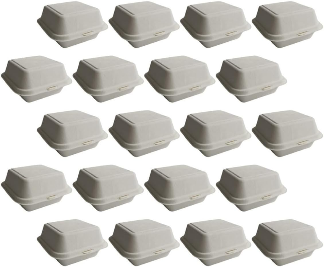 ERINGOGO 25pcs Biodegradable Burger Boxes Multi-functional Fast-food Takeout Packaging Containers with Large Capacity Microwave Safe Beige Food Holder for Outdoor Use Random Color
