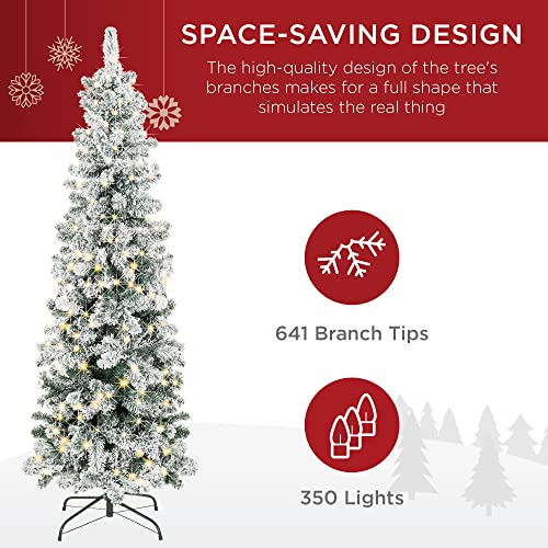 Best Choice Products Pencil Christmas Tree 7.5Ft Pre-Lit Artificial Snow Flocked Slim Skinny Christmas Tree Holiday Decoration W/ 350 Clear Lights #TOP4