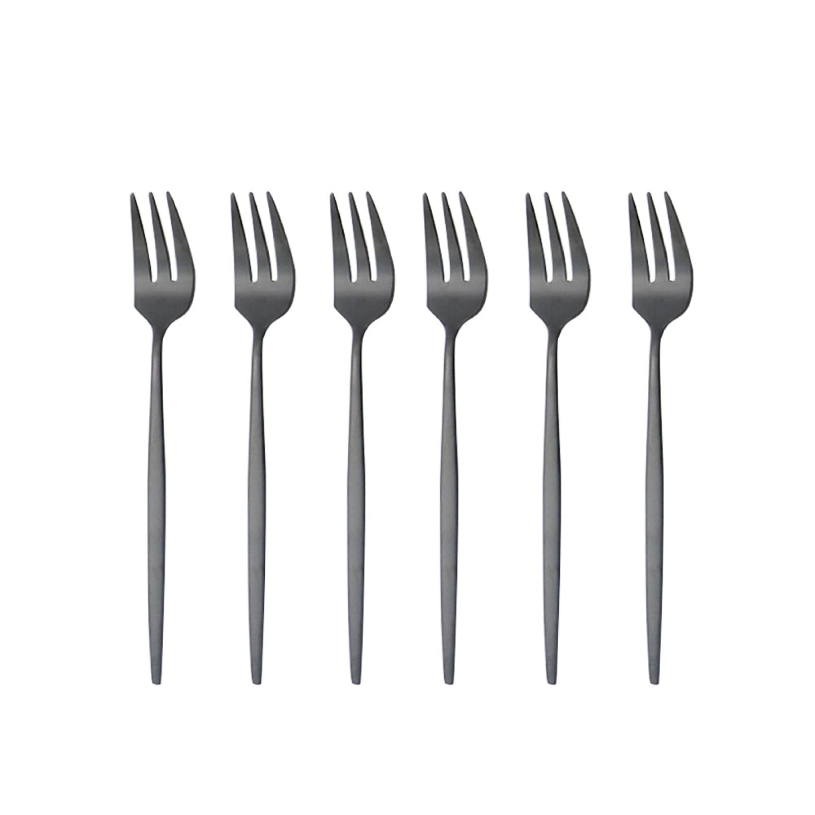 Cutlery Set Tea Fork Set Stainless Steel Cutlery Set Fruit Salad Fork Kitchen Flatware Dessert Cake Forks 6Pcs Black
