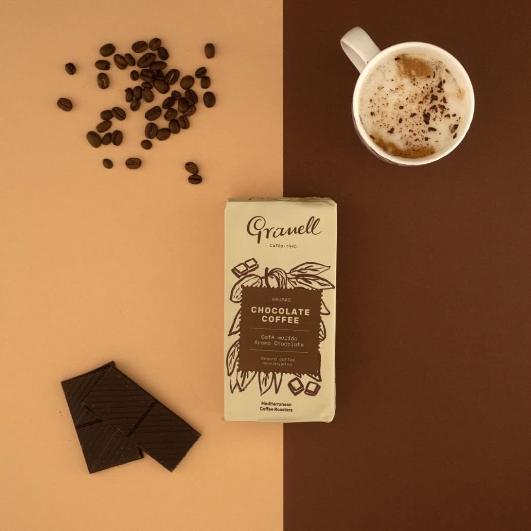 Granell Cafes-1940 Granell - Pack Dégustation Arômes | Café Moulu 100% Arabica avec une Legère Touche de Vanille, Cannelle, Chocolat ou Noisette | 4 Paquets X 250 Gr