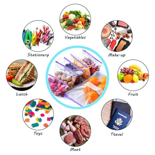 Image of Resealable Bags (15 Pcs), Zip-top Bags For Fridge, Meal Prep, Freezer, Snacks, Travel Packing & Kitchen, Leakproof, Durable, Bpa-free Slider Storage Bags Reusable Ziplock Pouch (Purple)(T-31)