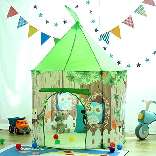 SOKA Owl Play Tent Portable Foldable Green Pop Up Play Teepee Indoor or Outdoor Garden Playhouse Tent Carry Bag for Children Boys Girls Toddler