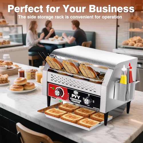 Image of PYY Commercial Conveyor Toaster - Electric Industrial Belt Toasters Oven Heavy Duty Stainless Steel Tostadora Transportadora for Bun Bagel Bread Waffle Restaurant Buffet 450 Slices /Hour