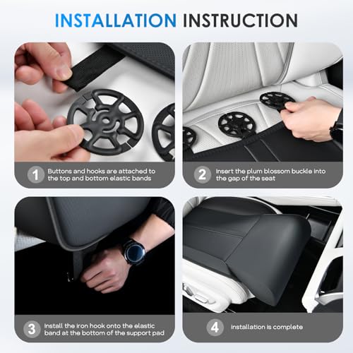 Image of Car Seat Extender Leg Support Cushion for Driver Seats Office Chair, Leather Widened seat Cushion for Long Drivers Universal Car Seat Cushion Legs Rest Pads-Black