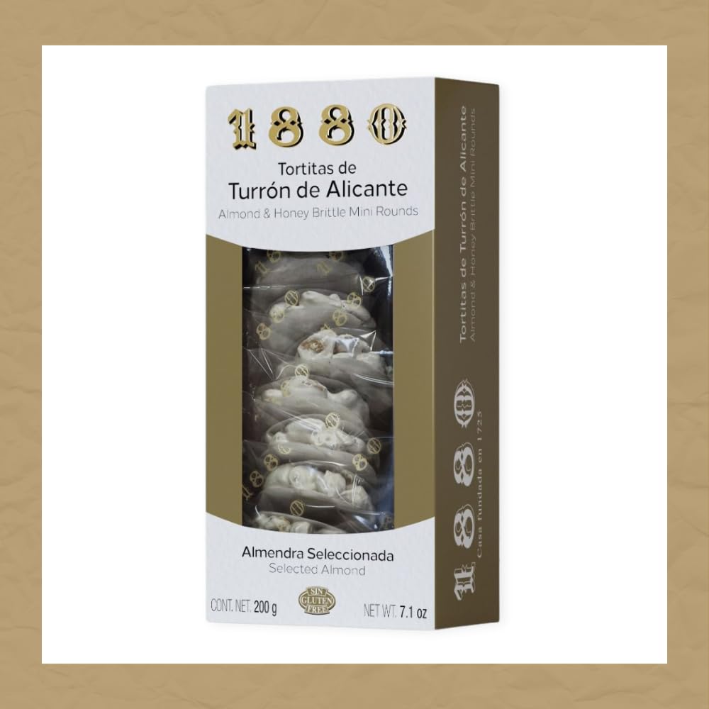1880 - Tortitas de Turrón de Alicante Sin Gluten, Calidad Suprema, Típico Dulce Navideño, Receta Artesanal, 200g