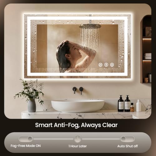 Image of 48x36 LED Bathroom Mirror with Anti-Fog, Backlit & Front Lit, Memory | Stepless Dimmable 3 Color CRI 95+ Shatterproof Tempered Glass ETL Listed for Safety Lighted Bathroom Vanity Mirror for Wall
