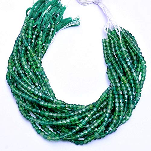 Perles d'onyx vert AAA+ facettées en cube 5mm, gemmes de haute joaillerie artisanale