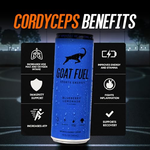 G.O.A.T. Fuel Energy Drink, Co-Founded by Jerry Rice, Natural Caffeine, Electrolytes, BCAAs, Cordyceps Mushrooms & Antioxidants, Light Carbonation Pre Workout, 12 Pack, 12 FL Oz, Legends Variety Pack - Thumbnail 5