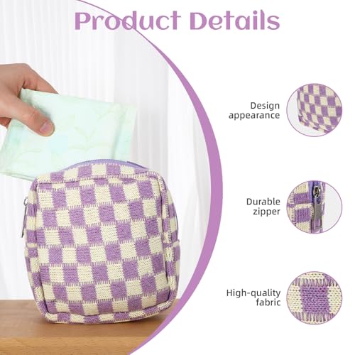 Image of 4Pcs Sanitary Napkin Storage Bag, Portable Period Bag for Teen Girls Woman, Pad Pouch Tampon for Purse, Reusable Zipper Period Pouches for Teen School Office Travel Feminine Care Organizer, Plaid