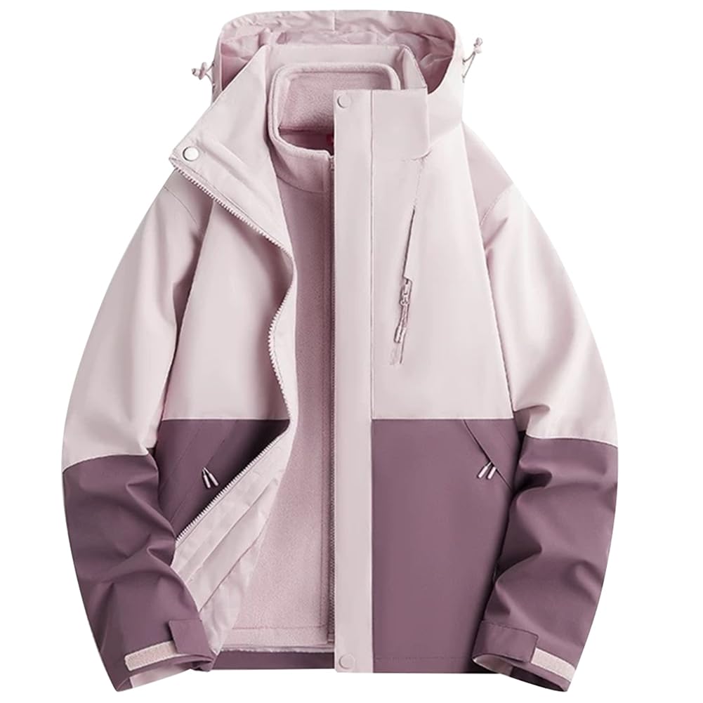 Manteau Fonctionnelle 3 en 1 Femme avec Capuche Amovible et Veste Polaire zippée Imperméable Coupe-vent pour Course, Cyclisme, Randonnée, Escalade