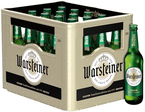 Warsteiner Pilsener Herb Flaschenbier, MEHRWEG im Kasten, Doppelt gehopftes Pils Bier, 20er Kiste (20 x 0.5 l)
