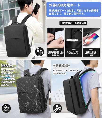 YESLAU リュック ビジネスリュック メンズ 大容量 防水 バックパック リュックサック PC 通学 通勤 高校生 A4 USB充電ポート 15.6インチPC 多機能 人気 出張 旅行 父の日 おしゃれ の商品画像 4