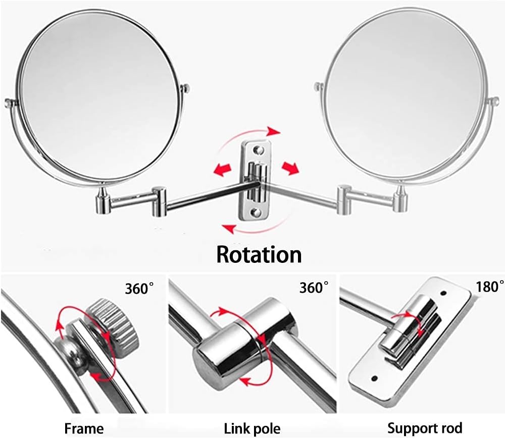 Beauty Bathroom Mirror 360 Swivel Amplification Sided Punch Free Shower Mirror Wall Mounted Adjustable Detachable Waterproof for Girlfriend