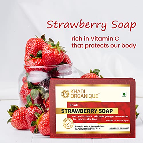 Image of Khadi Organique Handmade Strawberry Soap With Essential Oil Pack Of 3