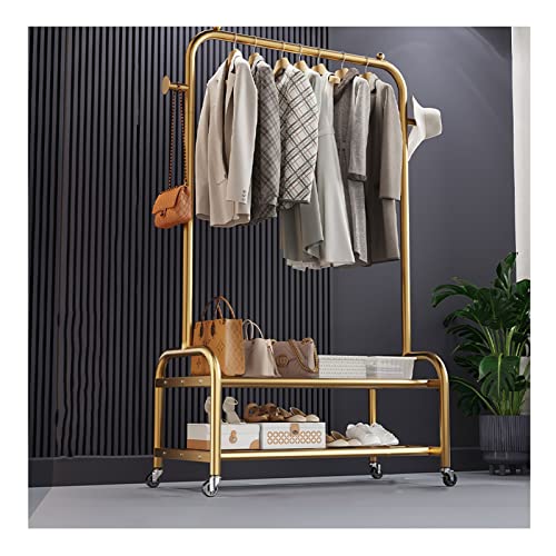 PAHION Rieles individuales ordenados Metal pesado deber prenda Rack Perchero Independiente Carrito de ropa móvil Con estantes de almacenamiento inferiores de 2 niveles Para dormitorio
