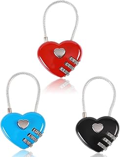 Combination Lock, 3 Pcs Wire Rope Heart Shape Love Lock, Digital Combination Padlock Resettable Password Luggage Lock Small Gate Locks Couple Padlock for Travel Bags Suitcase Lockers Backpacks