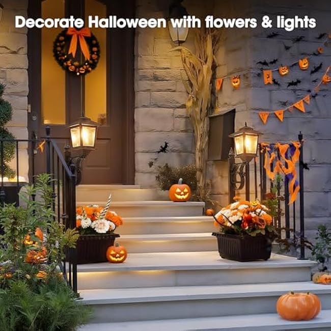 2 in 1 Outdoor Flower Pots for Real or Fake Flowers, Solar Lamp Post Lights - Wall Mount or Freestanding, Waterproof Decorative Lamp for Lawn, Patio, Front/Back Door