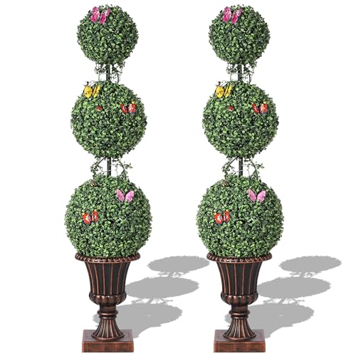 GarveeHome 4 ft Realistic Fake Topiary Trees Set of 2, Artificial Ball Boxwood Plants for Outdoor/Indoor with Vines & Insects Decoration, No Maintenance Lifelong Porch & Garden Decor by GarveeHome - Image 8
