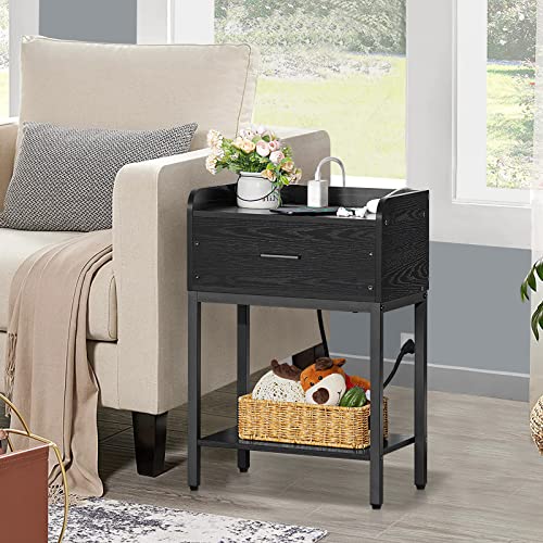 Yaharbo Black Nightstand With Charging Station, End Tables With Usb Ports And Outlets, Modern Night Stand With Drawers And Open Shelf, Small Side Table For Small Spaces, Bedroom #TOP6