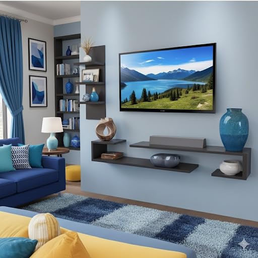 Image of Dual J Style 48 Inches Broad Based Wall Mounted Tv Cabinet Shelf for Living Room, Bedroom, Kids Room, Lounge (Mocha Wenge)