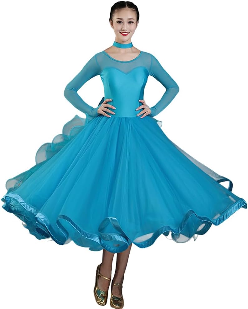 NEW Latin Ballroom Dance Dress Modern Salsa Waltz Standard Long Dress#C038 4 Colors