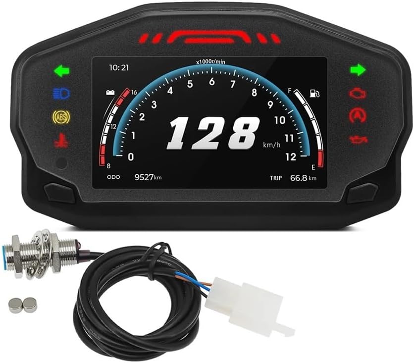 Motorcycle Speedometer Gauge for 2/4 Cylinders Motorcycle Digital Dash Panel Moto Tachometer Dashboard with RPM Mileage Tachometer Odometer Voltage