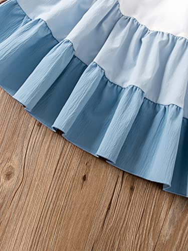 COZYEASE Girls' Color Block Ruffle Trim Sleeveless High Waist Flared Long Cami Dress4